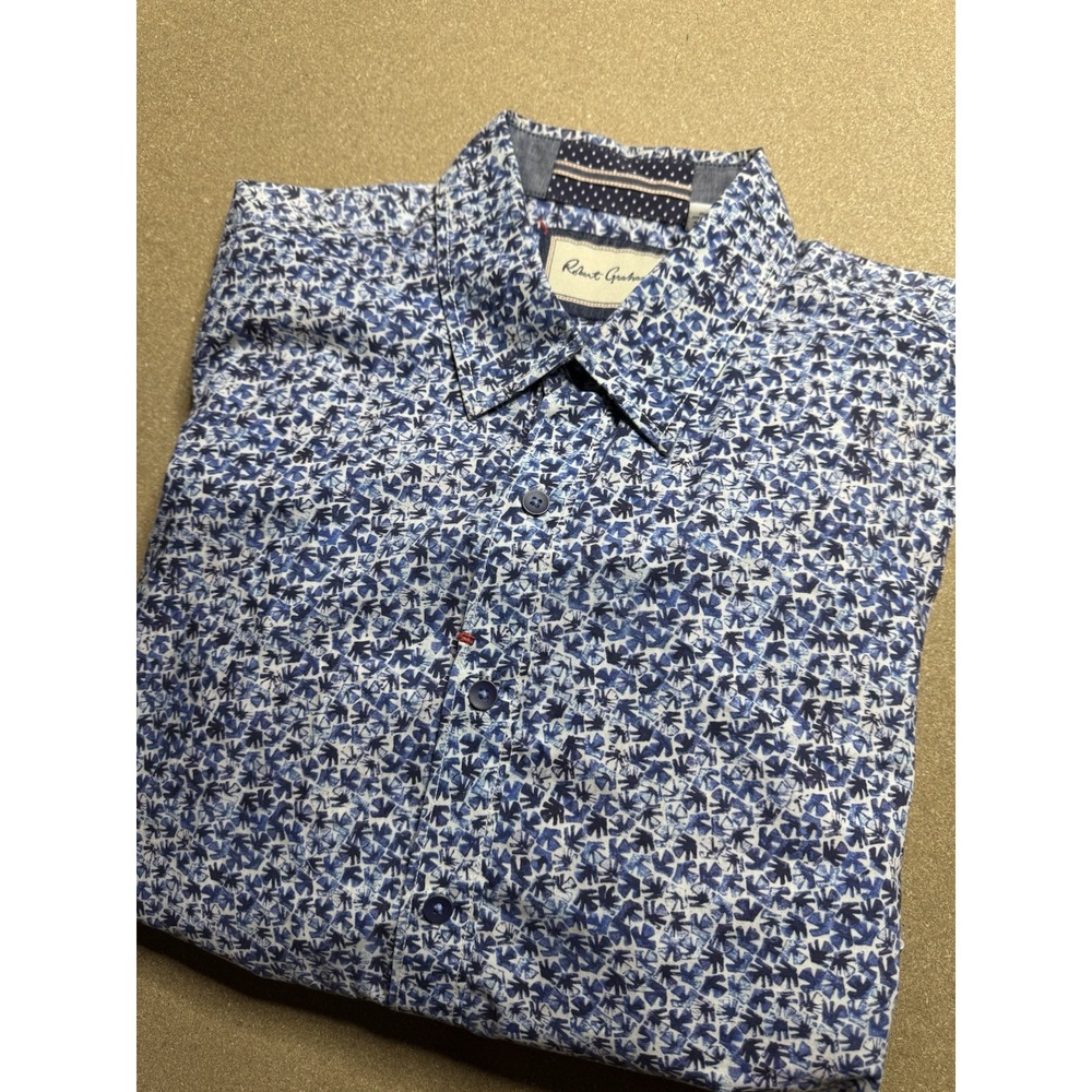 Robert Graham Shirt Mens Extra Large Blue Paisley Print Flip Cuff Long Sleeve